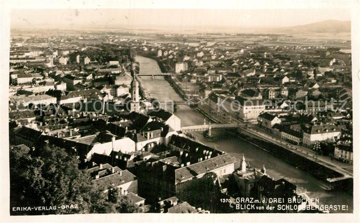 Graz Steiermark Drei Brücken über die Mur Blick von Sch