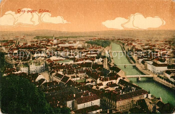 Graz Steiermark Panorama Blick gegen Süden Mur Brücken