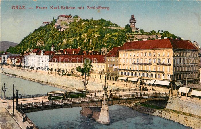 Graz Steiermark Franz Karl Brücke Mur mit Schlossberg