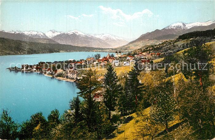 Millstatt Millstaettersee Gesamtansicht mit Alpenpanorama
