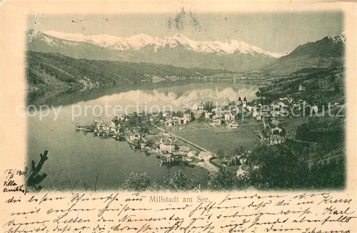 Millstatt Millstaettersee Gesamtansicht mit Alpenpanorama