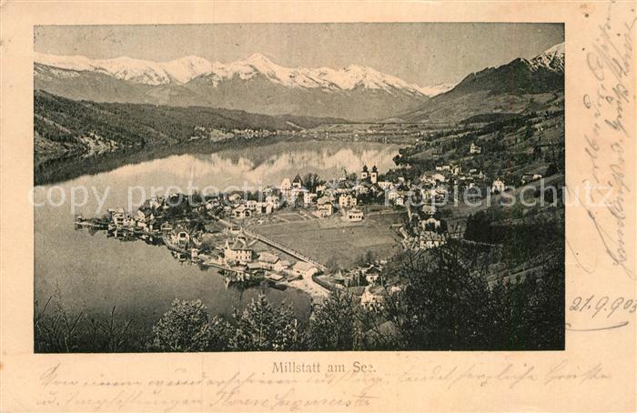 Millstatt Millstaettersee Gesamtansicht mit Alpenpanorama