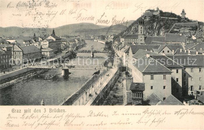 Graz Steiermark mit den 3 Brücken über die Mur mit Schl