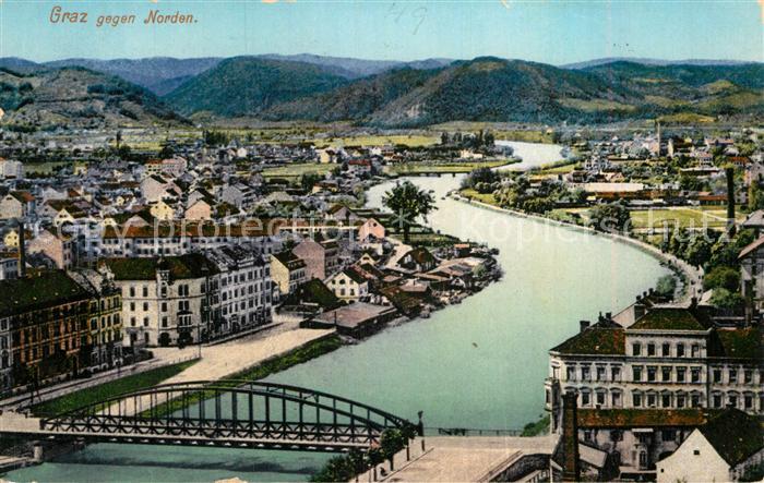 Graz Steiermark Stadtpanorama gegen Norden Murbrücke