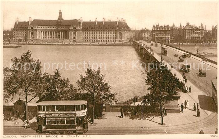 London Westminster Bridge and County Hall Thames Doppeldeckerbus