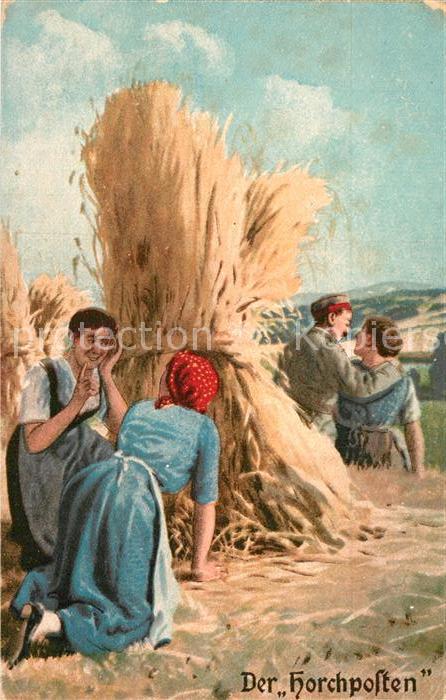 Militaria Humor Die Horchposten Künstlerkarte Heuernte