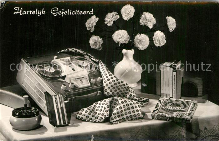 Technik Tonbandgerät Glückwunsch Blumen Aschenb