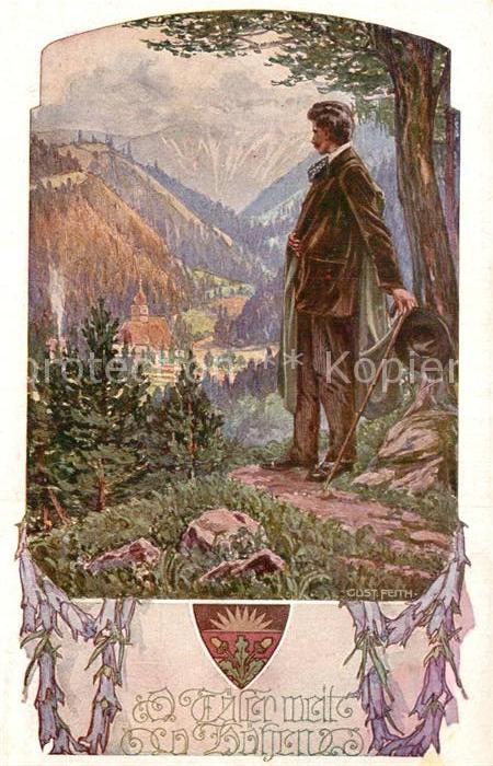 Verlag Schulverein Nr. 1044 Künstlerkarte Gustav Feith Täler w