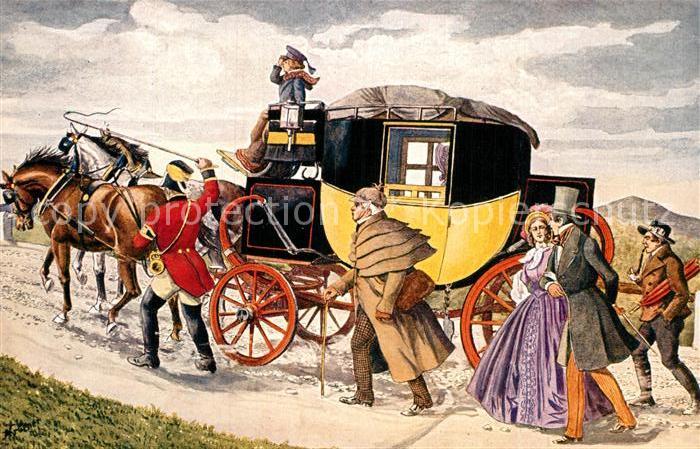 Postkutsche Eilpost mit Bergvorgespann 1848