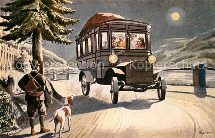 Post Automobilpost 1908 Künstlerkarte Jäger