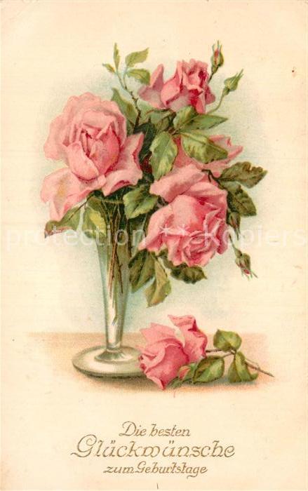 Rosen Glückwunsch Geburtstag Litho