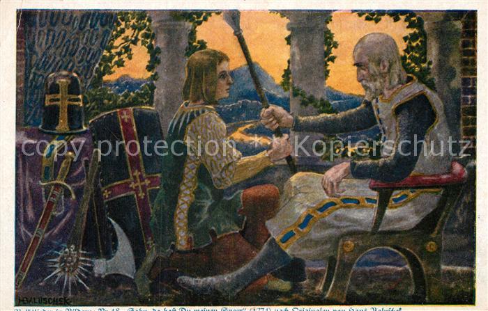 Kuenstlerkarte Hans Baluschek Volkslied Nr. 18 Sohn da