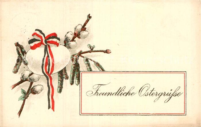 Schwarz Weiss Rot Ei Weidenkaetzchen Ostern Litho