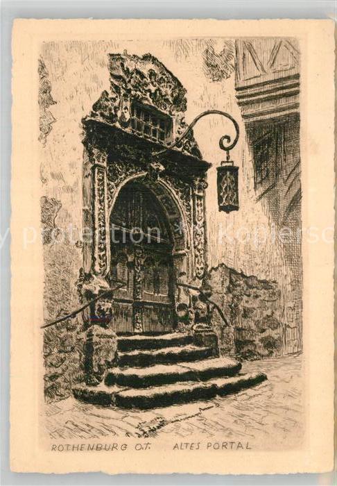 Radierung Rothenburg Tauber Altes Portal
