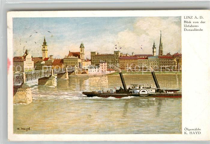 Linz Donau Blick von der Urfahrer Donaulaende oelgemaelde Hayd