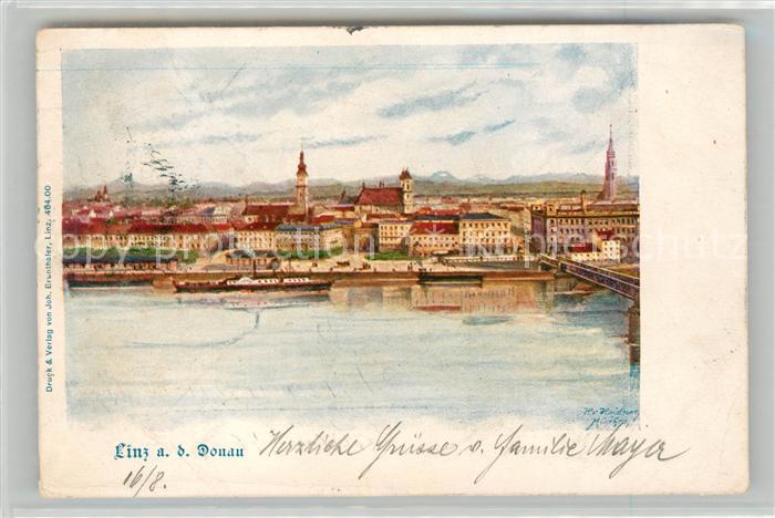 Linz Donau Panorama Kuenstlerkarte