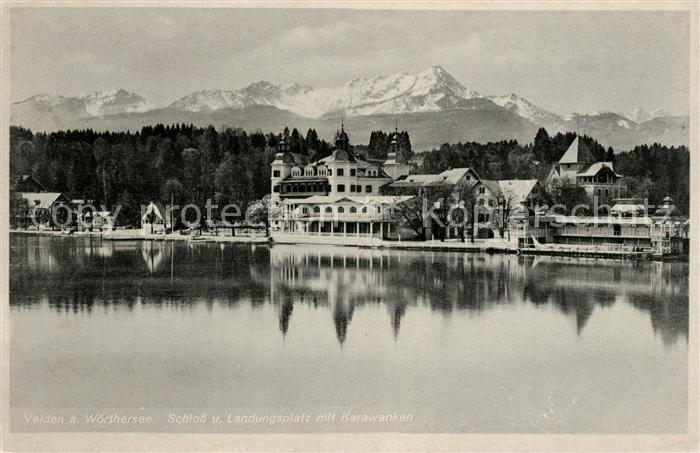 Velden Woerthersee Schloss und Landungsplatz mit Karawanken