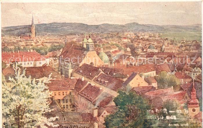 Graz Steiermark Blick vom Uhrturm Kuenstlerkarte
