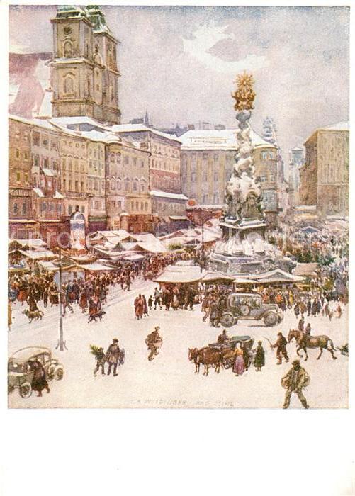 Linz Donau Winter Originalaquarell Weidinger