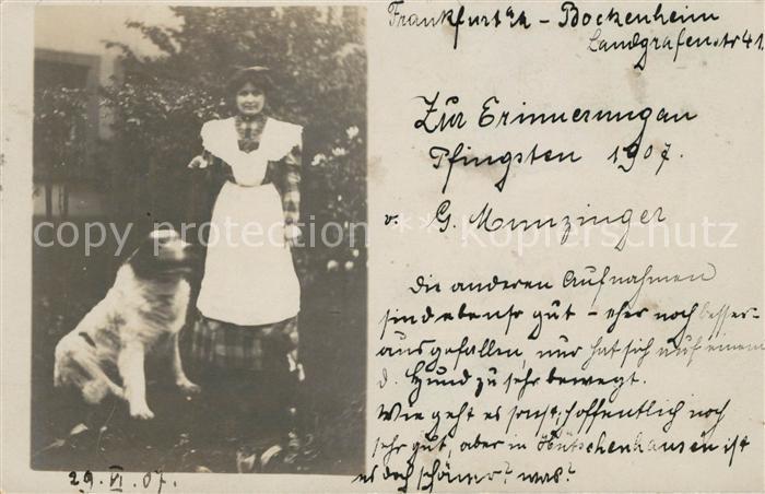 Bockenheim Frankfurt Main Junge Frau mit Hund Erinnerungskarte Pfingsten 1907 G.