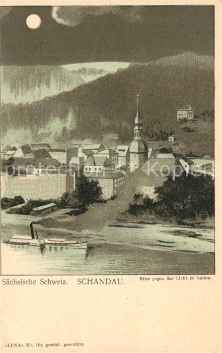 Bad Schandau Ortsansicht im Mondschein Illustration Halt gegen das Licht