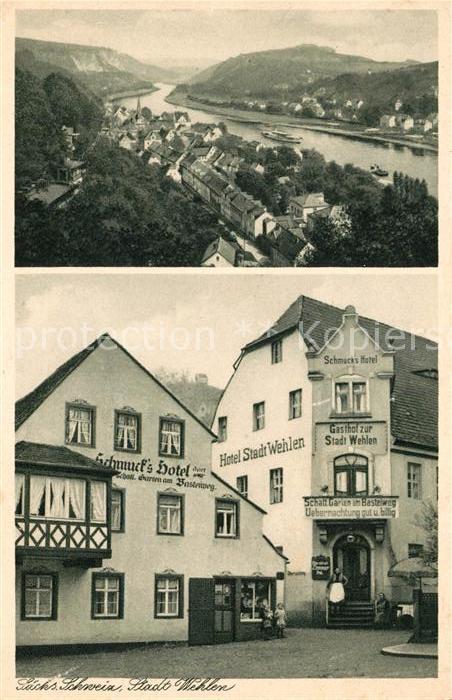 Wehlen Sachsen Panorama Elbetal Elbsandsteingebirge Schmucks Hotel und Gasthof N