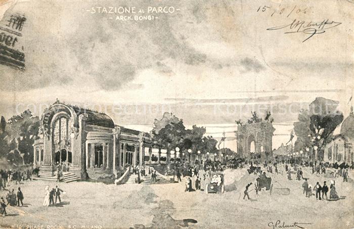 Milano Stazione al Parco Cartolina ufficiale dell Esposizione di Milano Kuenstle