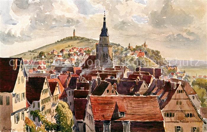 TueBINGEN BW Panorama Blick vom Schloss Kuenstlerkarte