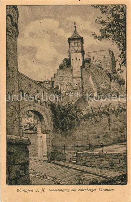 Wimpfen Stadteingang mit Nuernberger Tuermchen Kuenstlerkarte