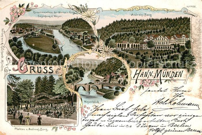 Hann. Muenden Zusammenfluss von Werra und Fulda zur Weser Andreasberg Plateau We