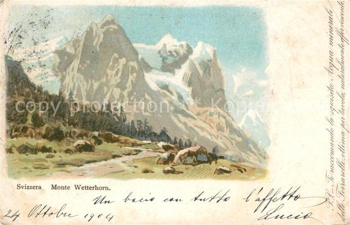 Wetterhorn Lauterbrunnen Gebirgspanorama Berner Alpen Litho