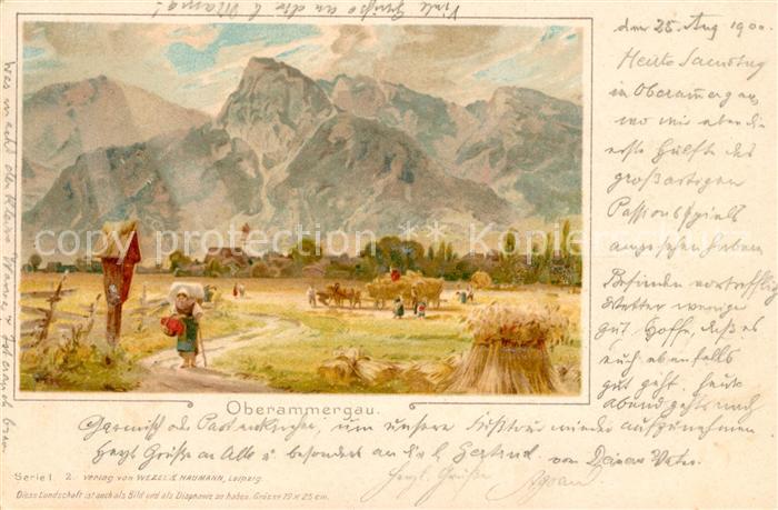 OBERAMMERGAU Bayern Landwirtschaft Feldarbeit Alpen Kuenstlerkarte