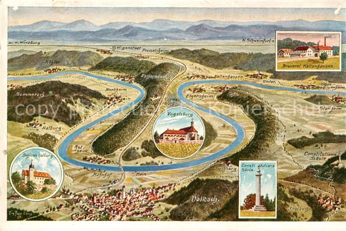 Volkach Mainschleife aus der Vogelperspektive Schloss Saeule Brauerei