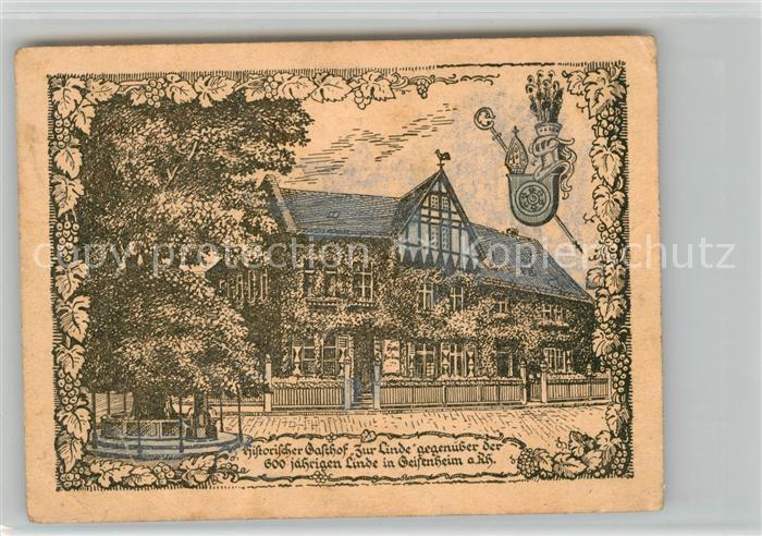 Geisenheim Historischer Gasthof Zur Linde Wappen Kuenstlerkarte