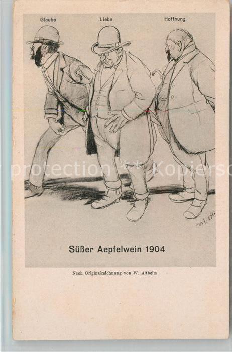 Eschersheim Wirtschaft zum Bahnhof Suesser aepfelwein 1904 Originalzeichnung W.