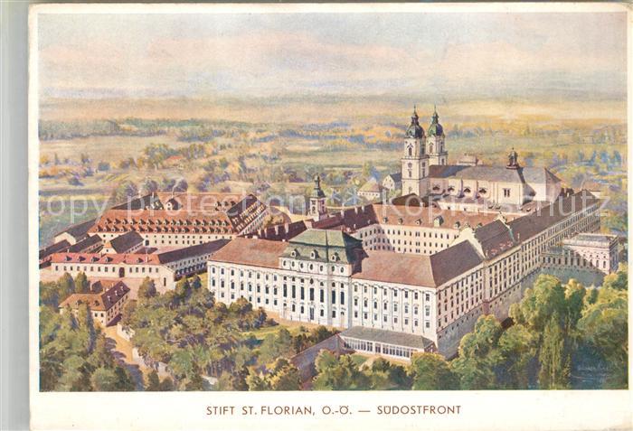 St Florian Stift aus der Vogelschau Kuenstlerkarte