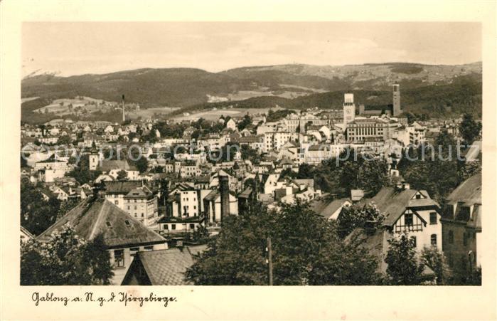 Gablonz Neisse Tschechien Stadtblick mit Isergebirge