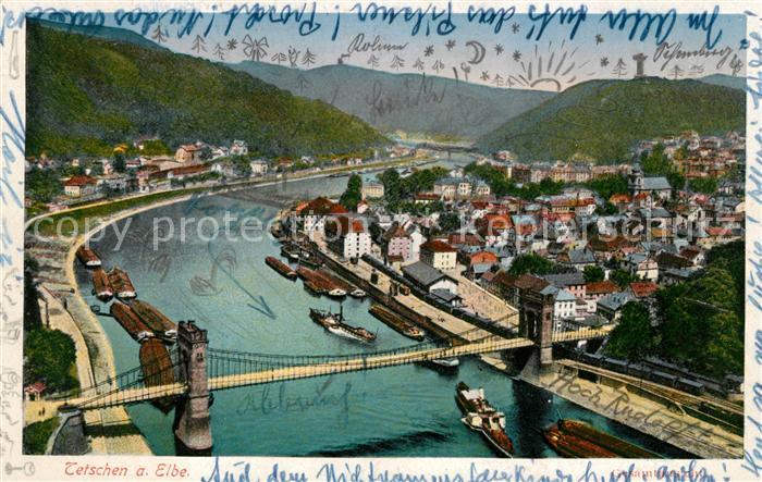 Tetschen-Bodenbach Boehmen Elbebruecke Fliegeraufnahme