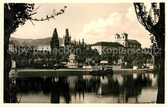 Leitmeritz Litomerice Nordboehmen Blick ueber die Elbe