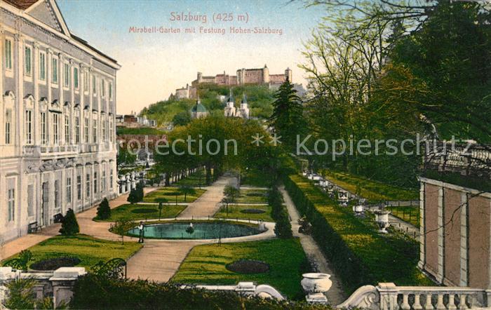 Salzburg Oesterreich Mirabell-Garten mit Festung Hohen-Salzburg