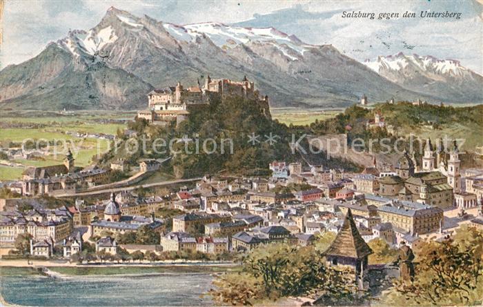 Salzburg Oesterreich gegen Untersberg Kuenstlerkarte