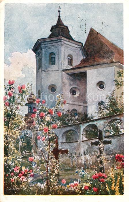 Traunkirchen Motiv mit Kirche Wiener Kuenstlerkarte