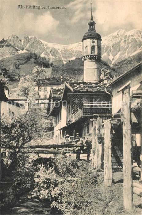 Alt Hoetting Dorfpartie am Bach Kirchturm Alpen