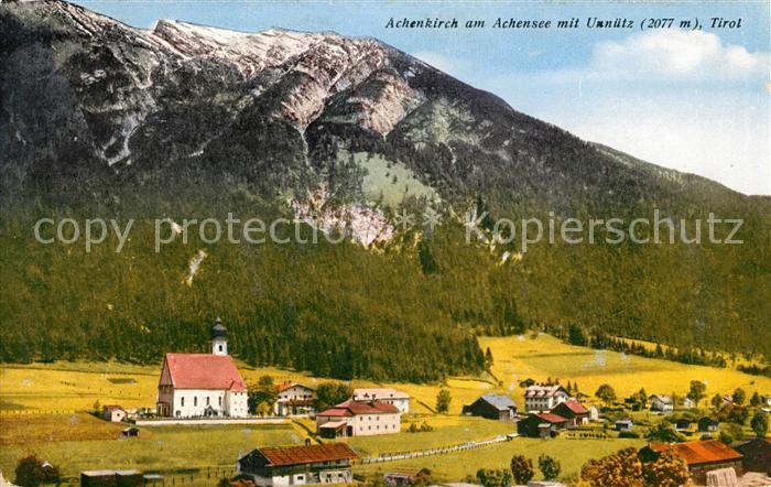 Achenkirch Teilansicht mit Kirche Blick zum Unnuetz Brandenberger Alpen
