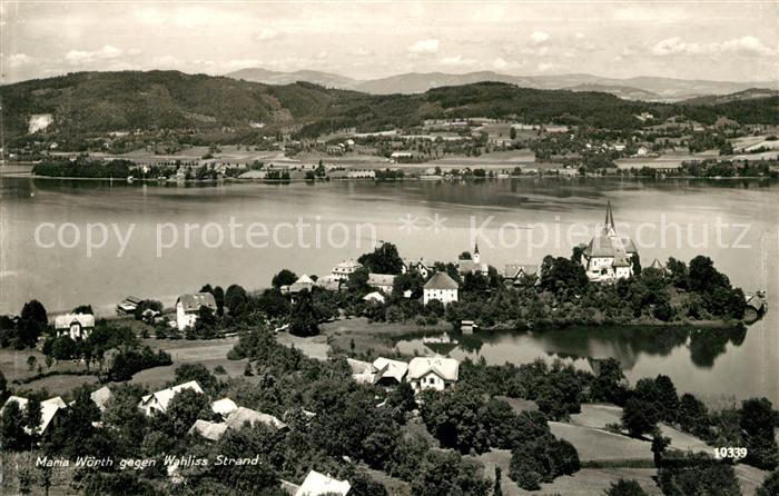 Maria Woerth Woerthersee gegen Wahliss Strand Fliegeraufnahme