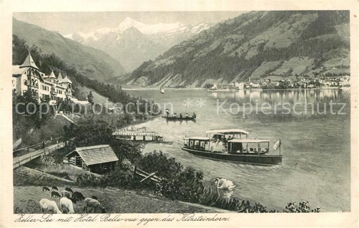 Zell See Zeller See mit Hotel Bellevue gegen Kitzsteinhorn Hohe Tauern