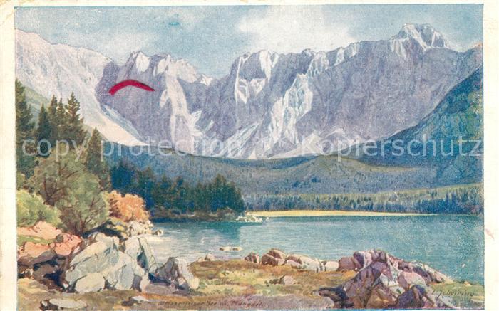 Villach Kaernten Weissenfelser See mit Mangart Kuenstlerkarte Karte Nr 1626