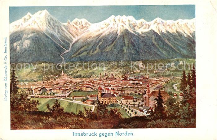Innsbruck Panorama Blick gegen Norden Kuenstlerkarte