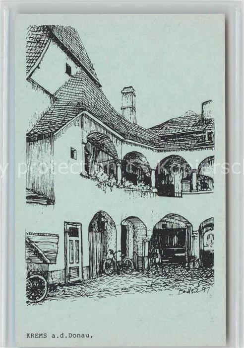 Krems Donau Hotel Post Hofmotiv Zeichnung Kuenstlerkarte