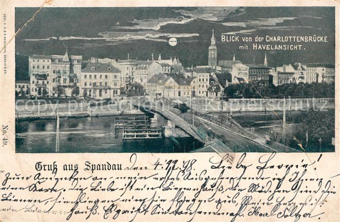 Spandau Blick von der Charlottenbruecke mit Havel im Mondschein